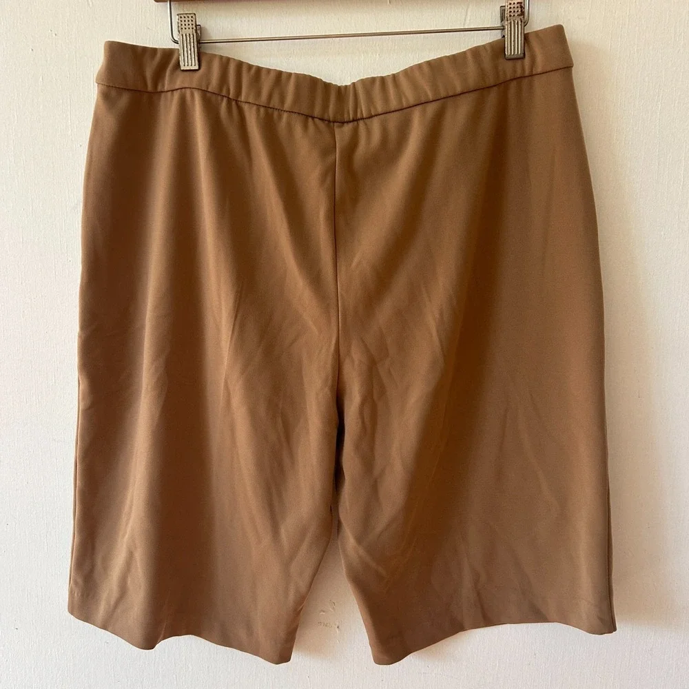 Susan Graver Bermuda Shorts Womens Large Brown Pockets Neutral Travel Minimalist